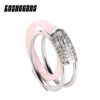 Lijepa djevojka Pink 2 kom. / compl. biti osim keramički prsten sa sjajnim čeličnim prstenovima Crystal moda обручальная college romantičan poklon nakit