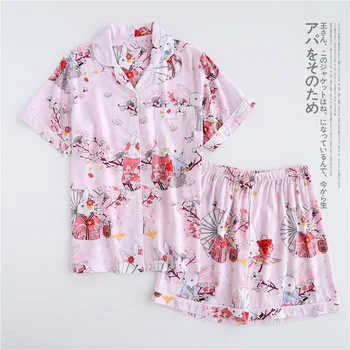 Ljetni вискозные kratke hlače pidžama setovi Ženske pidžame japanski svježe cvjetne pidžama s kratkim rukavima setovi ženske