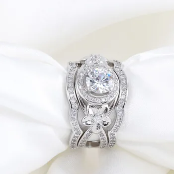 Luksuzni 3 kom./compl. prsten cvijet moda geometrijski dizajn inlay okrugli Cirkon izrada nakita vjenčanja vjenčani tanki prsten za žene