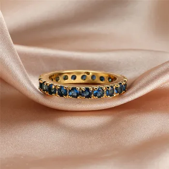 Luksuzni Ženski Plavi Kristal Kamen Prsten 18 Žutog Zlata Boja Tanke Vjenčano Prstenje Za Žene Obećanje Okrugli Cirkon Zaručnički Prsten