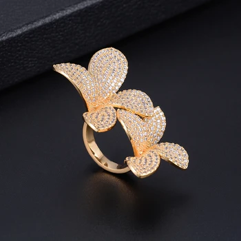 Luksuzno Biljke Cvijet Oblik Prstena Podesiva Kubni Cirkonij Vjenčanje Vjenčanje Prstenovi Za Ruke Nakit Ovisnost Za Žene