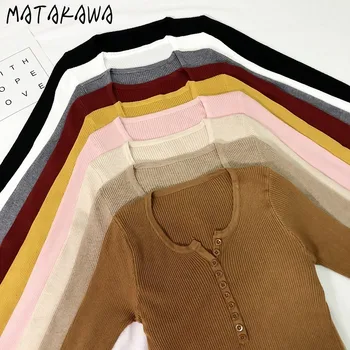 MATAKAWA V-izrez džemper žena 2020 novi Mulher Blusas unutarnji tanak dno majice jesen pleteni pulover