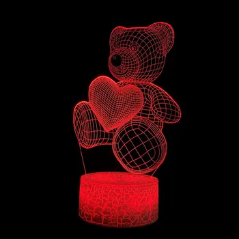 Medo Heart Bear 3D Lamp Lighting LED USB Raspoloženi Table Love Night Light Action Toy Figures Luminaria Child Kid Toy novost poklon