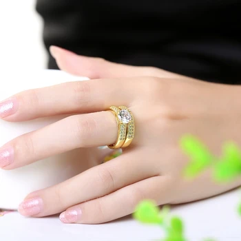 MEEKCAT Obećanje Zaruke Double Rings For Couples Men Women Gold Color Pairs Wedding Ring Set for Men and Women 50% popusta