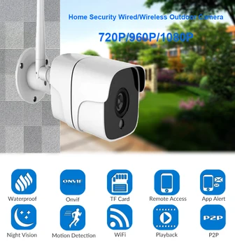 Metal WiFi IP Camera Bullet Outdoor Waterproof IP66 1080P Wireless CCTV Two Way Audio Memory Card Motion CamHi Onvif P2P