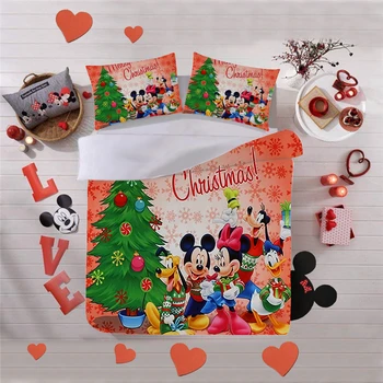 Mickey Minnie Božićni Komplet Posteljinu Djed Mraz Deka Jastučnicu Tekstila Za Domaćinstvo Odraslih Dječji Dar Francuskim King Size Bed Set