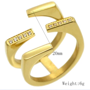 Moda Zlatna Boja Prsten Utrti Austrijski Kristal Prsten S Dvostrukim Slojem Zaručnički Prsten Od Nehrđajućeg Čelika Za Žene
