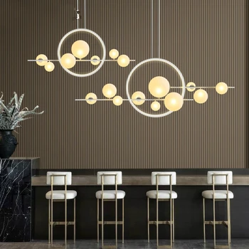 Moderne svjetiljke stol željezna led luster skandinavska Rasvjeta soba Dekor blagovaonom prozirna staklena kugla stropne lampe