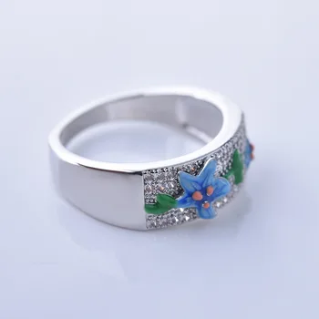 Modni jedinstveni kubni cirkonij emajl srebro vjenčano prstenje za žene pentagram cvijet temperament elegantan zaručnički prsten na prst