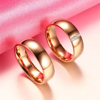 Modni svijetle vjenčani prsten od ružičastog zlata 585 uzorka za parove od nehrđajućeg čelika s kamenom CZ muško i žensko vjenčano prstenje R00148