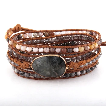 MOODPC moda perle unikatni nakit mješoviti prirodni kamen / Kristala i kamena Šarm 5 pramenova Prelomi narukvice DropShipping