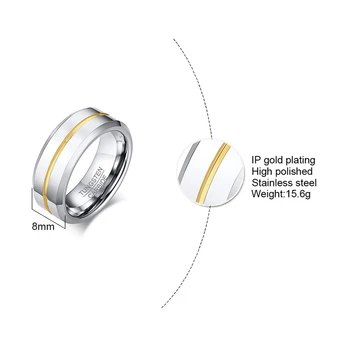 Muška 8 mm volfram karbida prsten srebrna boja ton skošene ruba vjenčanje marke muževi darove veličina 7 do 12