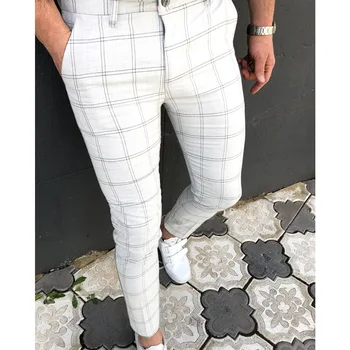 Muška moda hlače provjeriti hlače muške casual ljeto socijalna Slim Fit ulica odjeća sweatpants munja mekana elastična posao