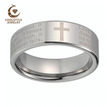 Muškarci Žene 8 mm volfram karbida zaručnički prsten Prsten s engleskim biblijskim stihovima i ljubav križ uklesan