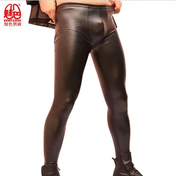 Muške kožne hlače od umjetne kože soft punk olovka hlače visoka elastična gusta imitacija lateksa muške vodootporne hlače čudan tajice