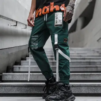 Muški trake šarenilo teretni hlače hip-hop ulica odjeća trkači osoba crna zelena harajuku punk sportske hlače svakodnevne hlače