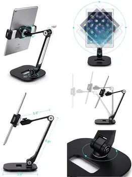 Najduži krak aluminijski stalak za tablet, sklopivi 360° okretni stalak za tablet/smartphone kuhinjski stol držač za iPad Air Mini Pro 4-13