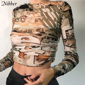 Nibber jesen presavijeni izrezati rupu Ženska t-shirt gotička ulične mode grafički usjeva vrhovima svakodnevni osnovne tees žena prodaje novi