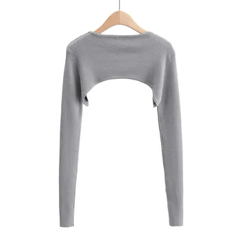 Nomikuma 2020 jesen novi super kratki pulover džemper dugih rukava O-izrez ženske majice uzročnika čvrste seksualne skraćeni veste 6C860