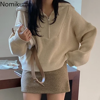 Nomikuma korejski pola водолазка džemper na munje dugi rukav uzročno-istražne čvrste povući Femme 2020 Jesen Zima pletene pulover top 6C949