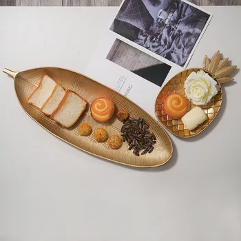 Nordic Luxury Decorative Gold Leaf Plate Dish Candy Trinket Dish Jewelry Fruit Serving Uber Storage Plate Posuđe Posuđe
