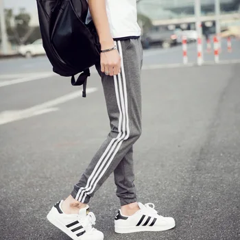 Nova moda Muške sportske hlače korejski stil oblikovana svakodnevne hlače s velikim prugasta нашивки jogging muške duge hlače