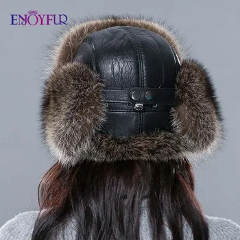 Nova topla zimska krzno kapa za žene je prava lisica/rakun, krzno kapa sa kožom ruska moda topla kapa bombaš luksuz dobre kvalitete