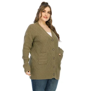 Nove dame jesen zima plus size dugačak džemper za žene veliki dug rukav slobodan zeleni džep pletene kardigan kaput 4XL 5XL 6XL