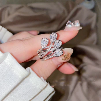 Novi slatka Bling Cirkon Kameni cvijet srebrna boja prstena za žene vjenčanje помолвка Modni nakit