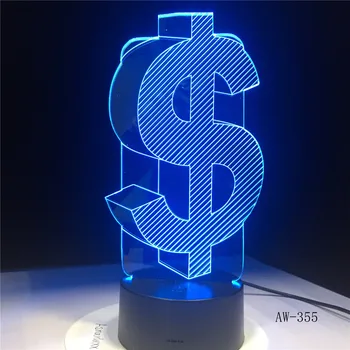Novo 3D znak za dolar USD Home Decor lampa Flash Party atmosfera Luminarias Touch 7 boja promjena LED iluzija svjetla AW-355