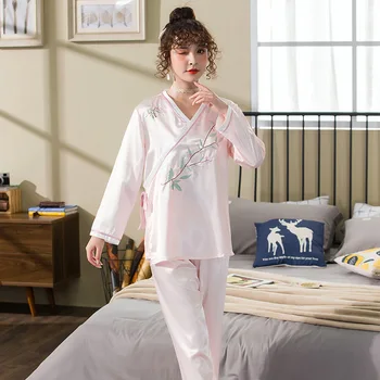 Novo odijelo kineski stil pidžama skup s dugim rukavima, hlače noćno rublje ispis kućne odjeće za proljeće i jesen