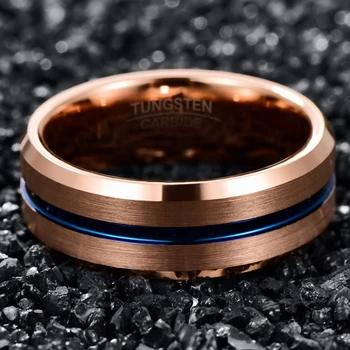 NUNCAD 8 mm širina volfram karbida prsten puna rose gold + plava kut utora zaručnički prsten вольфрамовое čelična prsten muški prsten
