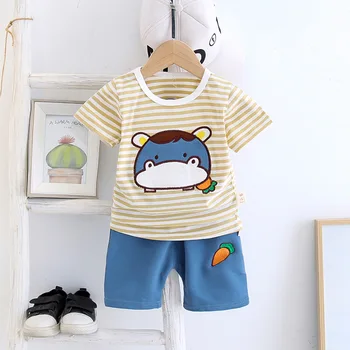 Odjeća za male dječake dječje pamučnim godišnje crtić tiskane prugasta majica i kratke hlače 2 kom./compl.