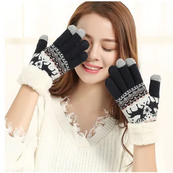 Pahuljica kukičane rukavice dame zima ivy zgusnuti dvostruka toplo zaslon osjetljiv na dodir visoke kvalitete modni dodaci rukavice