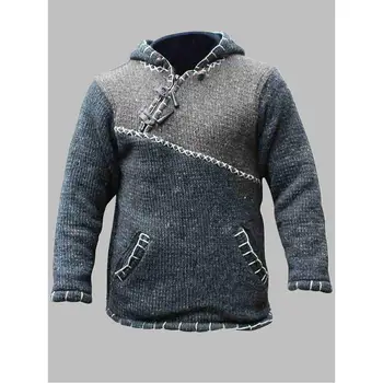 Pletenje muški džemper sa kapuljačom dugi rukav džep usklađivanje boja velike veličine vune muške identitet povremeni pulover