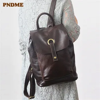 PNDME moda prirodna koža žene ruksak kravlja koža vodootporan svakodnevno putovanja bookbag dizajner berba anti-theft ženski ruksak