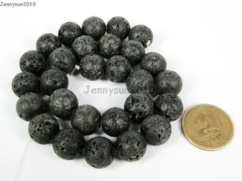 Prirodni crna vulkanska lava kamenje i kamenje 14 mm okrugle perle 15