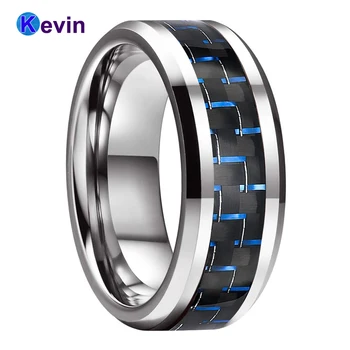 Prsten je od karbonskih vlakana i prsten od volfram karbida sa crno plavi umetak od Кабон vlakana ugodno slijetanje 8 mm