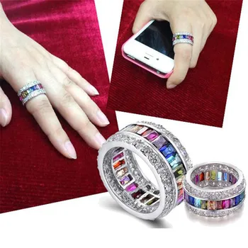 Rainbow kvadratnom ženski CZ zaručnički prsten srebrna boja modni nakit ženski boje kubni cirkonij bezvremenski klasik nakit