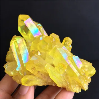 Rijedak žuti plamen aura Titan quartz crystal klastera Duga uzorak reiki iscjeljivanje