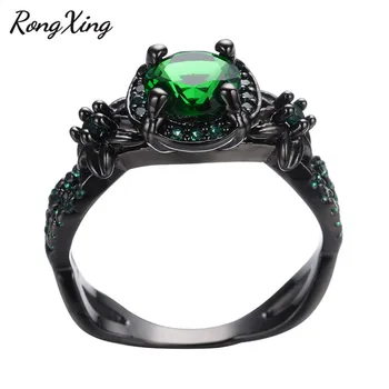 RongXing berba cvijet prsten Zeleni CZ moda Muškarci Žene svadbeni nakit crno zlato punjeni vjenčano prstenje Bijoux Femme RB0434