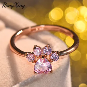 RongXing Cute Pink Heart Bear Dog Mačka Footprint prsten za žene rose gold popunjeni открывающее prsten AAA Cirkon životinje kandže nakit