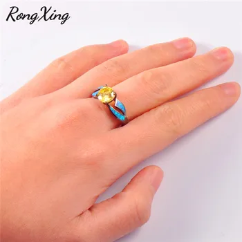 RongXing novi moderan ocean blue Vatreni opal prsten cijele crno zlato ispunjen Žuti kamen prstena za žene Valentinovo pokloni RB0277