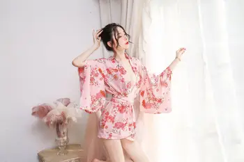 Ružičasti kimono Sheer ogrtač, haljina je plus size print haljinu ženske majice i bluze napast spavati nosi vjenčanje djeveruša haljina
