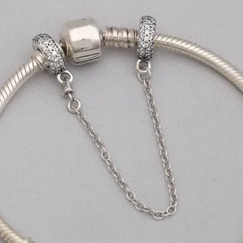 S925 DIY nakit utrti inspiraciju lanca sigurnosti Šarm fit Dama narukvica narukvica kristali jasno CZ
