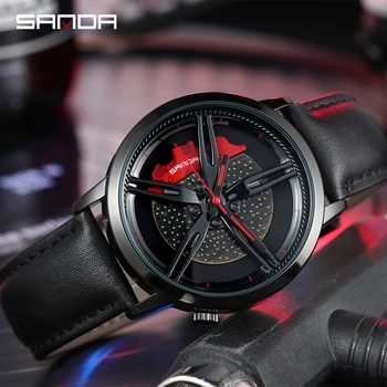 SANDA Men Wheel Rim Hub Watches Custom Design Car Wristwatch Mesh pojas vodootporan sportski sat Wheel Rim Hub Watches Man