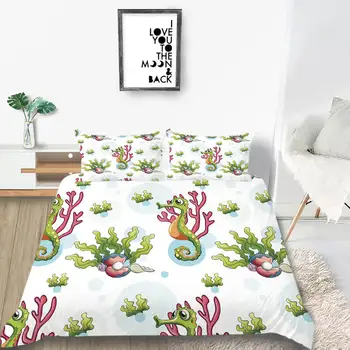 Seahorse Turtle Bedding set Twin Full Queen Size 2/3pcs Home Bedclothes for Home Textile Cartoon of Comforter Cover Set