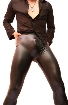 Seksi gospodo uske kožne hlače modni tajice od imitacije lateksa stilski vodootporne hlače faza Noćni klub olovka hlače
