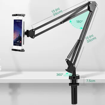 Sklopivi dugu polugu rotirajući Držač telefona, tableta, iPhone, Samsung, Huawei 5-13 cm krevet Desktop Mount stalak za IPAD Air Pro 12.9