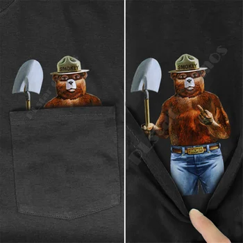 Smokey Bear Camping Pocket T T Shirt summer Cartoon printed t-shirt muški žene majice majice crna pamučna t-komada kratkih rukava
